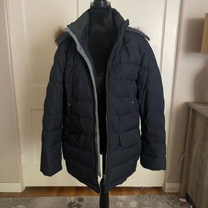 Men's Parka Coat Ted Baker Hooded Fur Trim Size 3(US38) Snow Jacket Navy